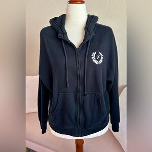 Victorias Secret PINK hoodie black cotton full zip ivy logo women’s Sz M pocket
